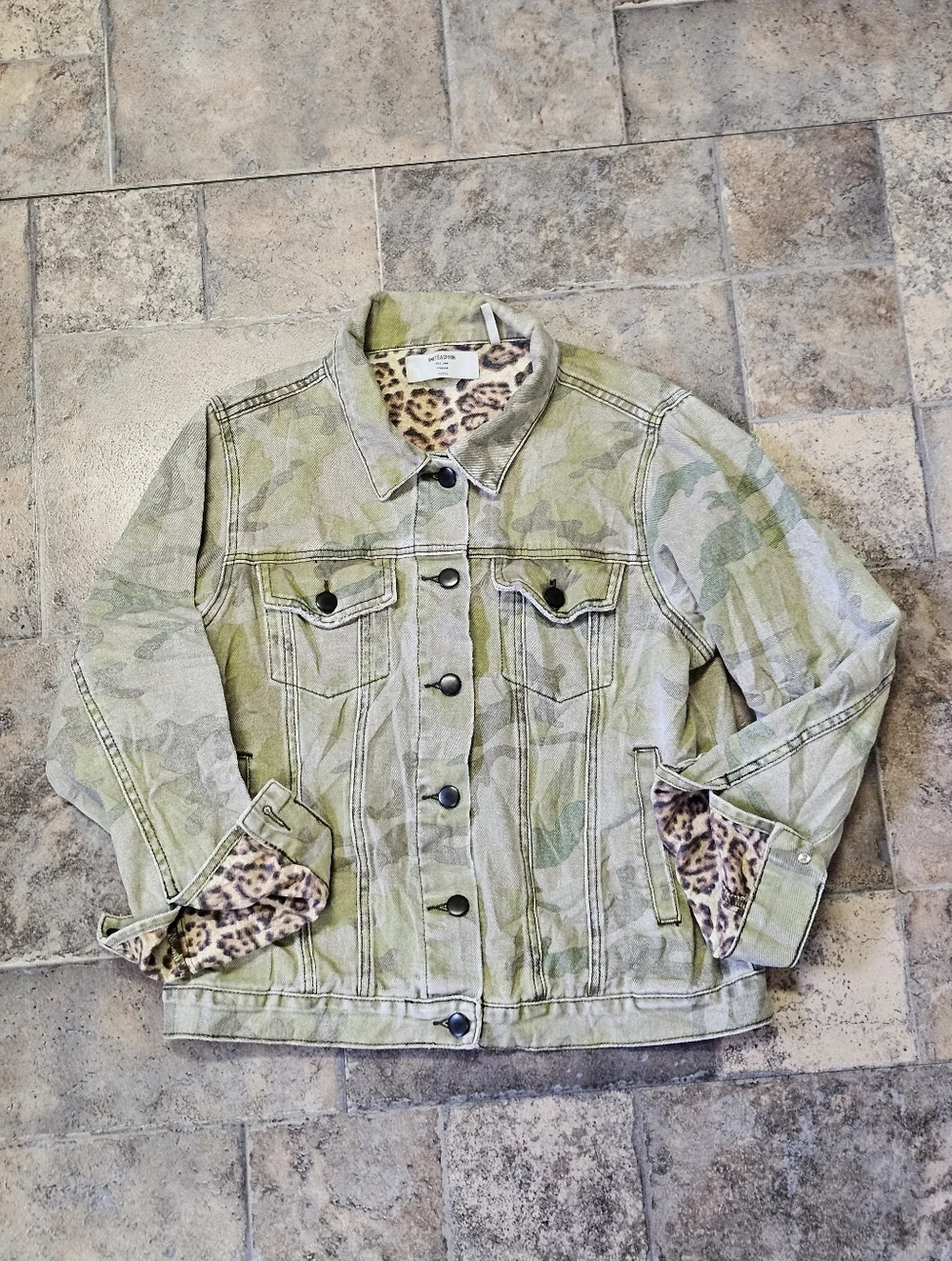 One Teaspoon Animal Print Camo Denim Jacket Bandits Jacket Size XS